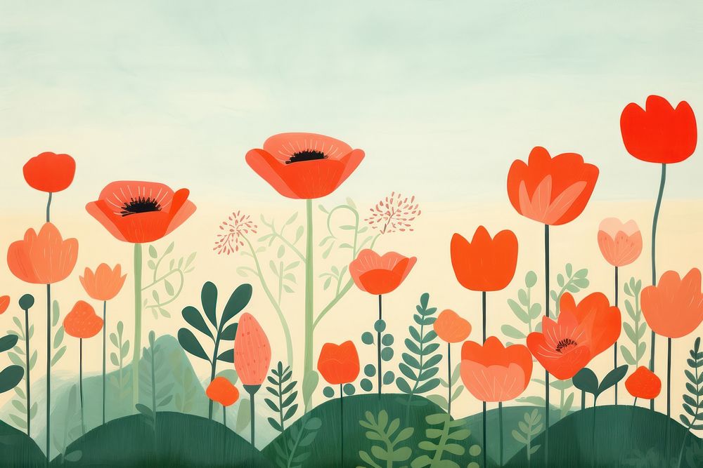 English garden painting flower poppy. AI generated Image by rawpixel.