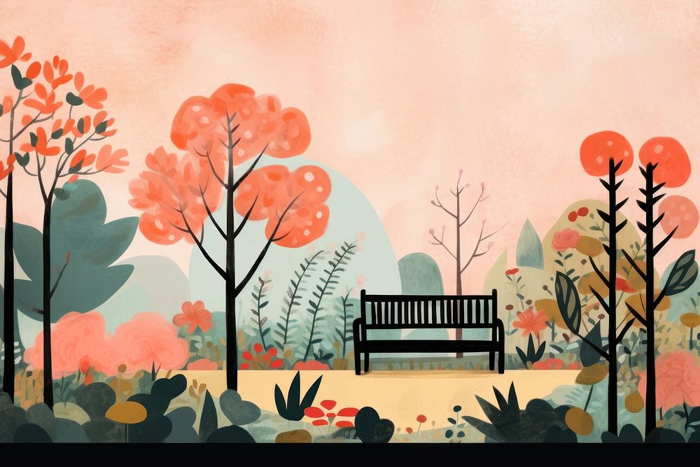 English garden plant bench tranquility. AI generated Image by rawpixel.
