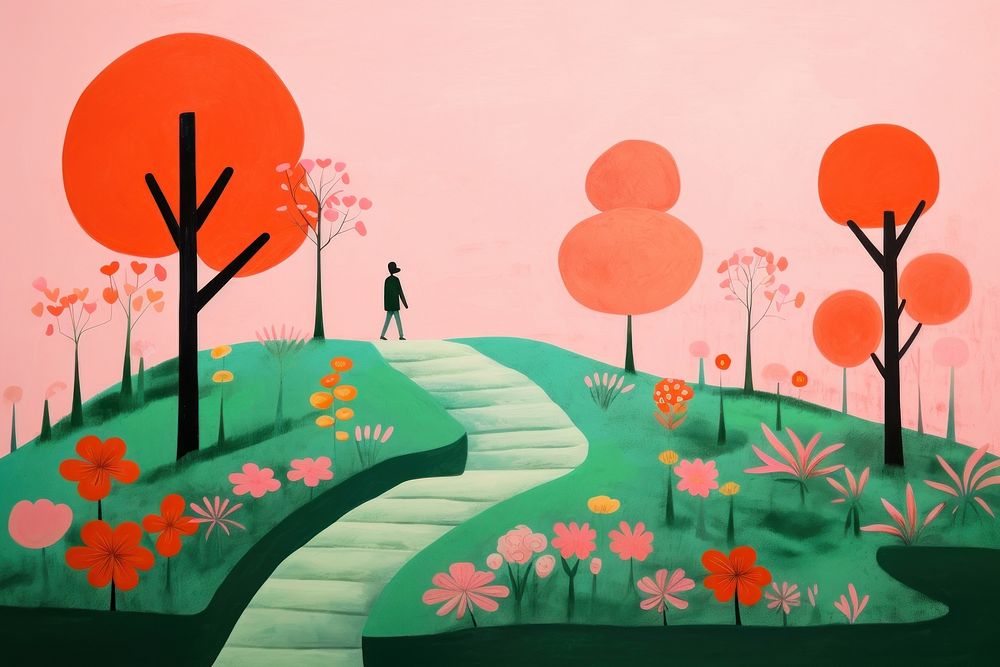 English garden outdoors painting drawing. AI generated Image by rawpixel.