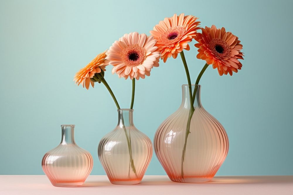 Gerbera flowers vase glass plant. 