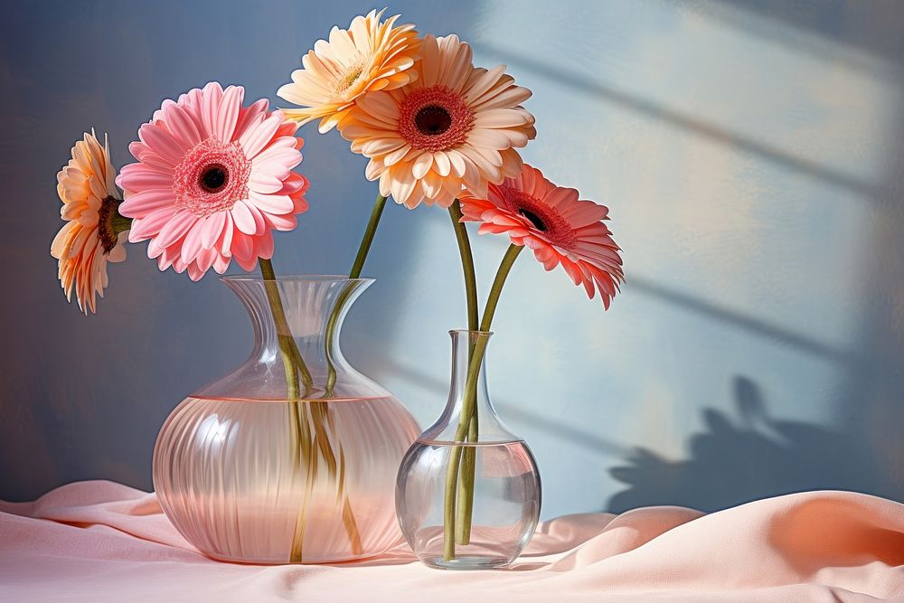 Gerbera flowers vase glass plant. AI generated Image by rawpixel.