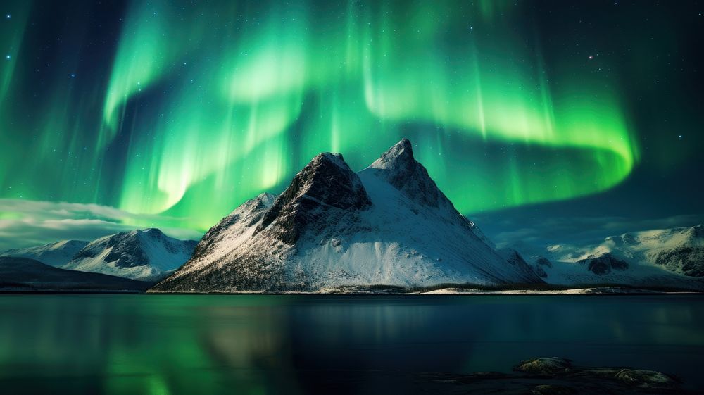 Aurora borealis wallpaper nature mountain outdoors. AI generated Image by rawpixel.
