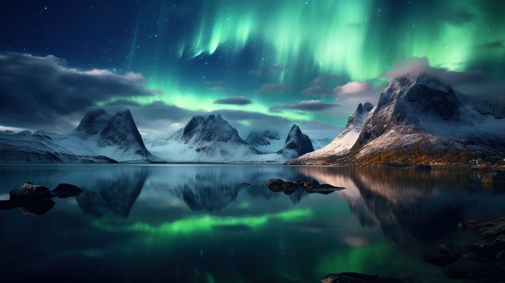 Northern lights wallpaper nature landscape panoramic. AI generated Image by rawpixel.