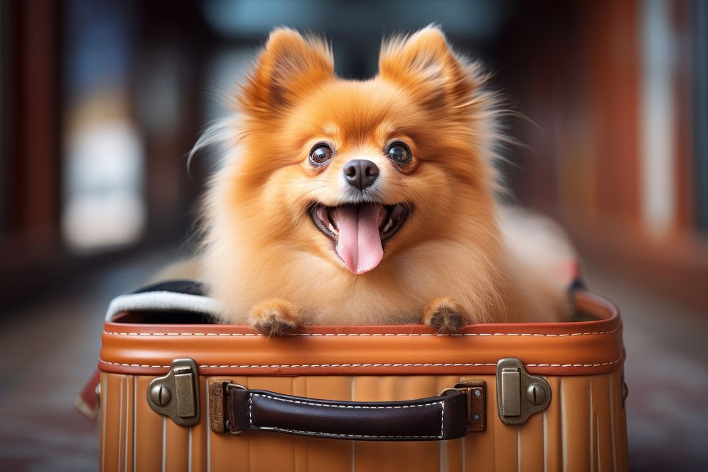 Happy dog suitcase mammal animal. 