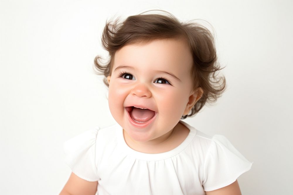 Baby girl white background innocence happiness. AI generated Image by rawpixel.