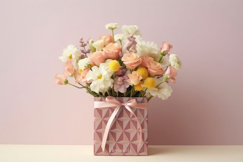 Flower bouquet mockup, packaging psd
