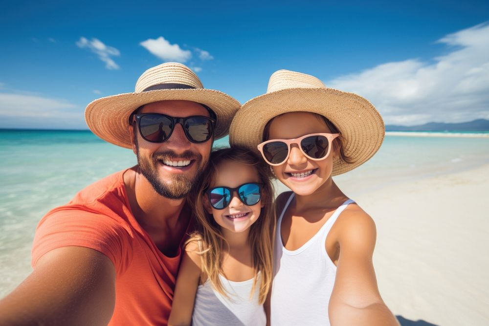 Happy family vacation selfie sunglasses. 