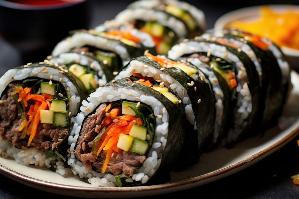 Kimbap sushi plate food. 