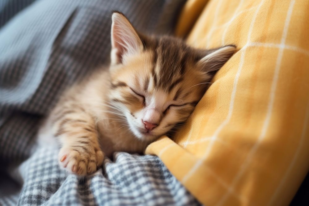 Kitten asleep kitten sleeping blanket. AI generated Image by rawpixel.