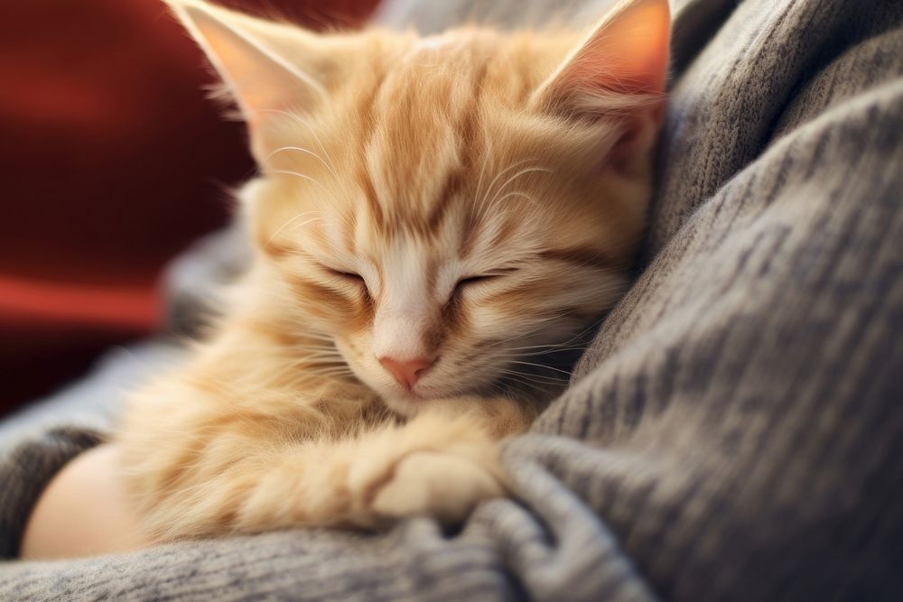 Kitten asleep kitten sleeping blanket. AI generated Image by rawpixel.