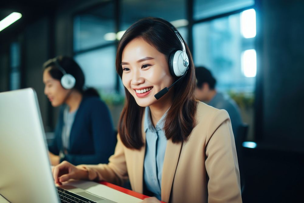 Asian women working laptop headphones computer. AI generated Image by rawpixel.