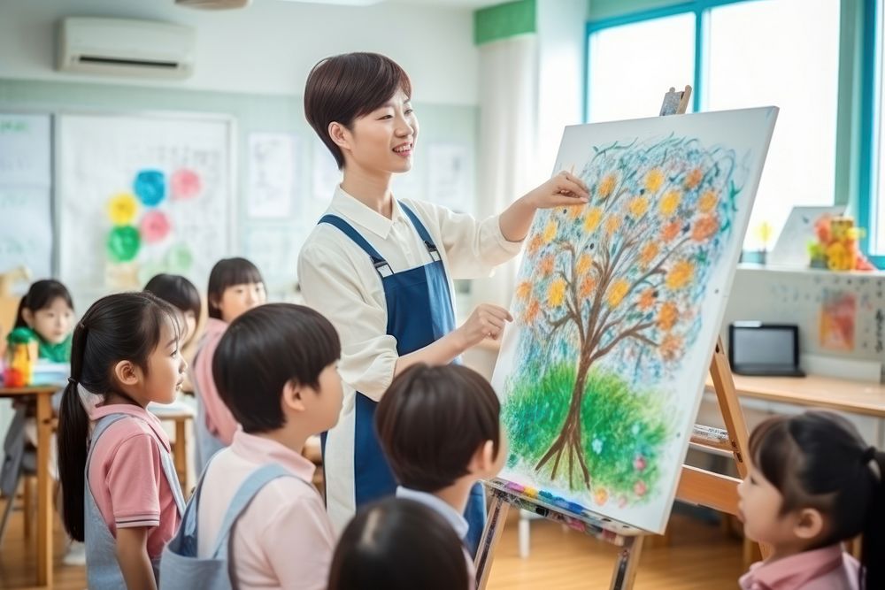 Painting student teacher classroom. AI generated Image by rawpixel.