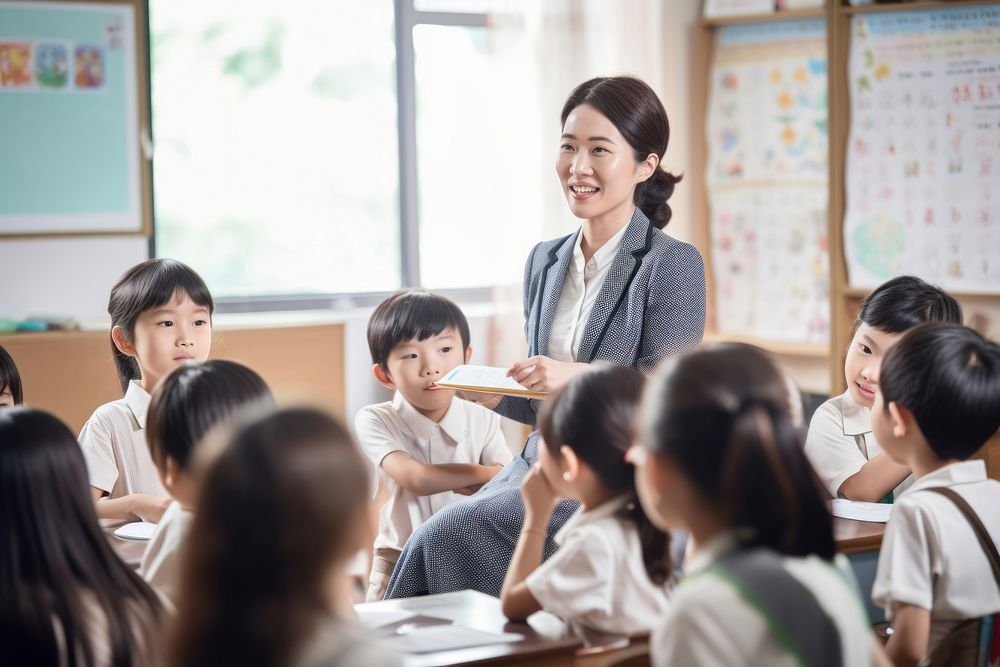 Teacher teaching students classroom adult child. AI generated Image by rawpixel.