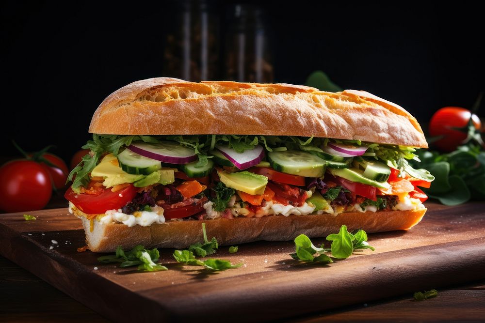 Baked vegetable sandwich food muffuletta mozzarella. AI generated Image by rawpixel.