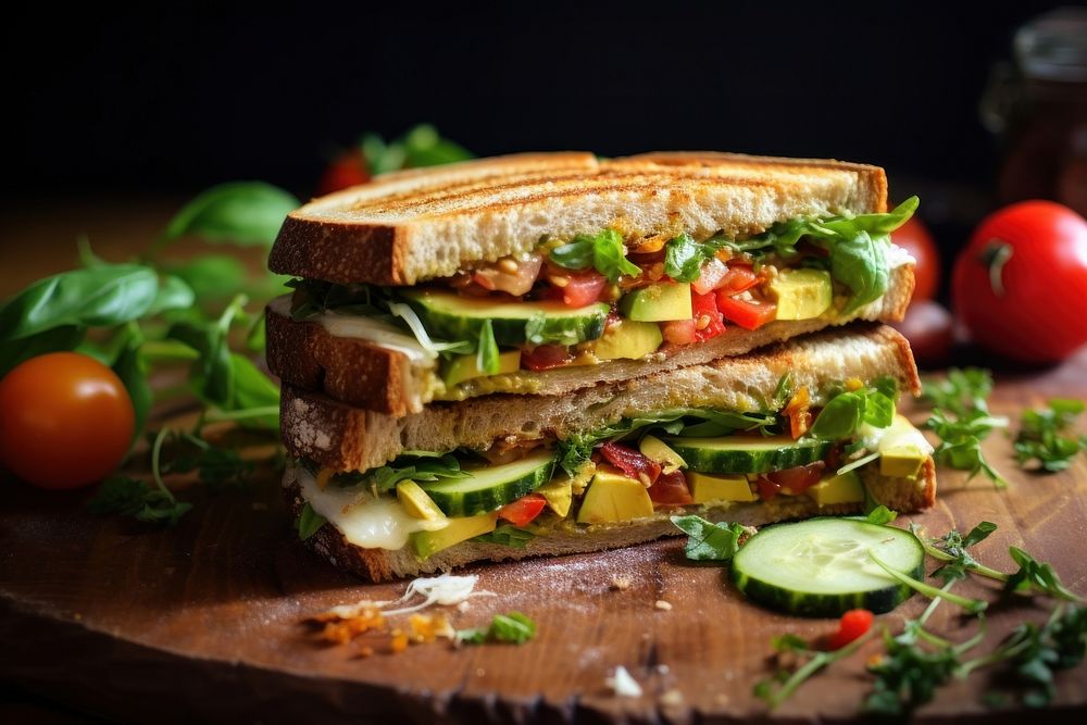 Baked vegetable sandwich food muffuletta hamburger. AI generated Image by rawpixel.