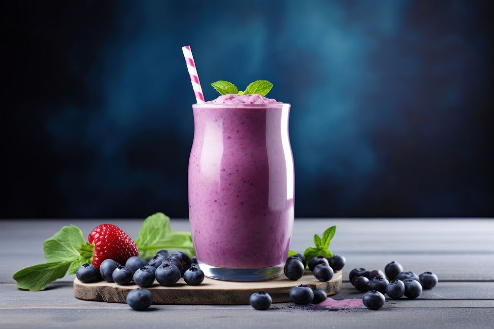 Blueberry smoothie milkshake fruit drink. AI generated Image by rawpixel.