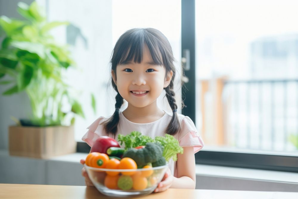 Vegetable eating smile child. AI generated Image by rawpixel.