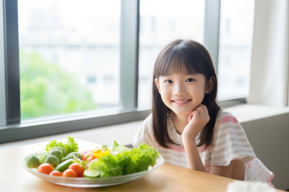 Vegetable eating child smile. AI generated Image by rawpixel.