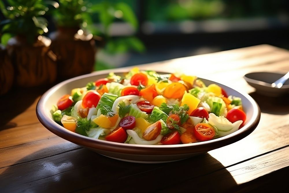 Salad vegetable fruit plate. AI generated Image by rawpixel.