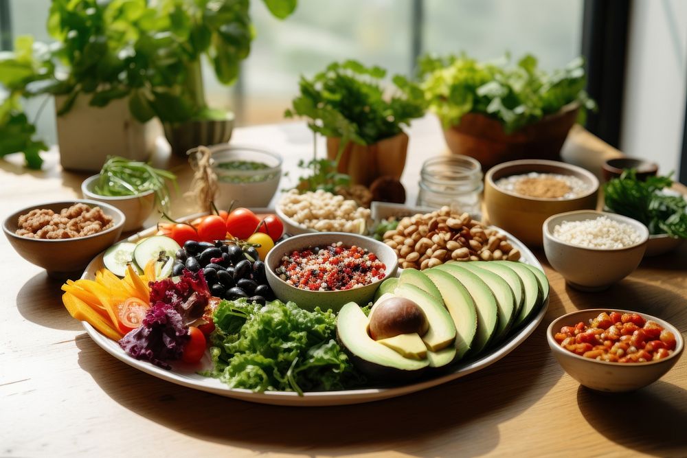Healthy vegan food table salad plate. AI generated Image by rawpixel.