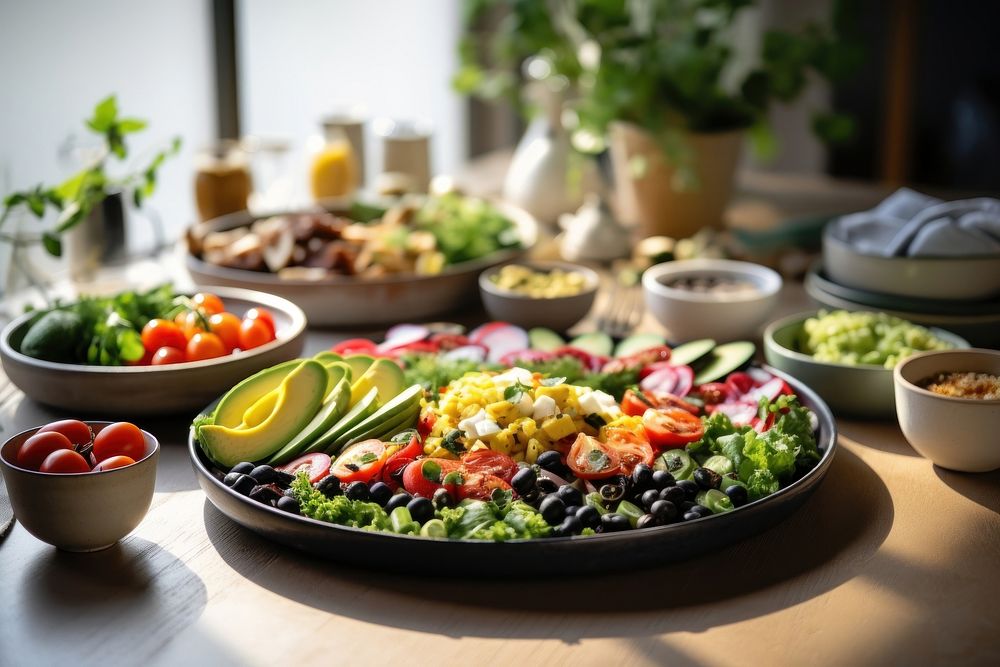 Healthy vegan food table brunch salad. AI generated Image by rawpixel.