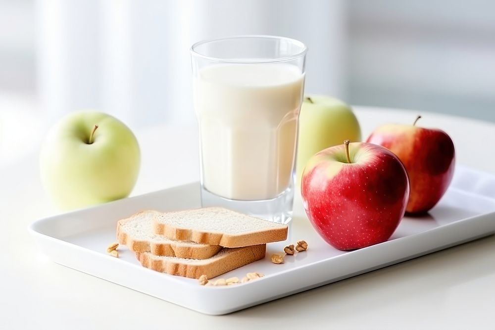 Apple food milk fruit. AI generated Image by rawpixel.