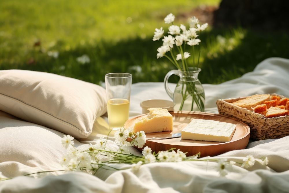 Picnic basket furniture brunch cheese. AI generated Image by rawpixel.