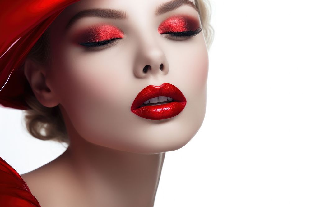 Red lips makeup cosmetics lipstick portrait. AI generated Image by rawpixel.