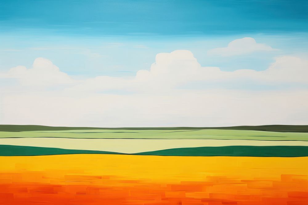 Empty grassland landscape outdoors painting. 