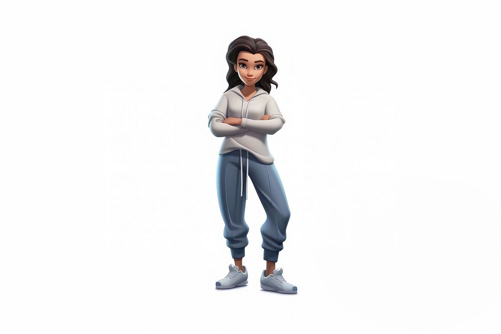 3d cartoon woman wearing jogger pants figurine adult white background. AI generated Image by rawpixel.