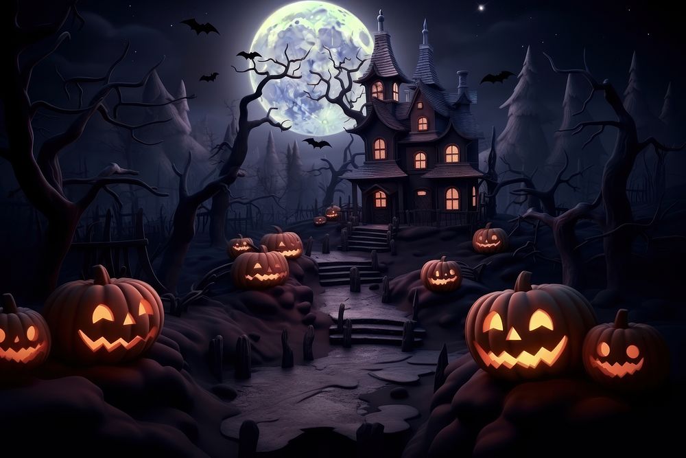 Halloween background pumpkin cartoon moon. AI generated Image by rawpixel.