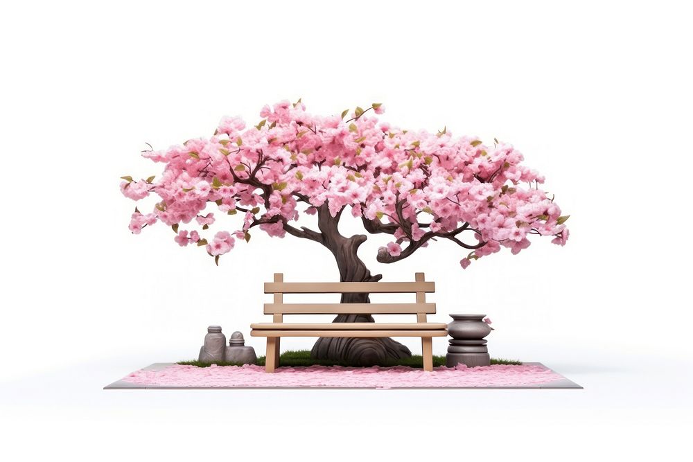 Cherry blossom tree bench furniture outdoors. AI generated Image by rawpixel.