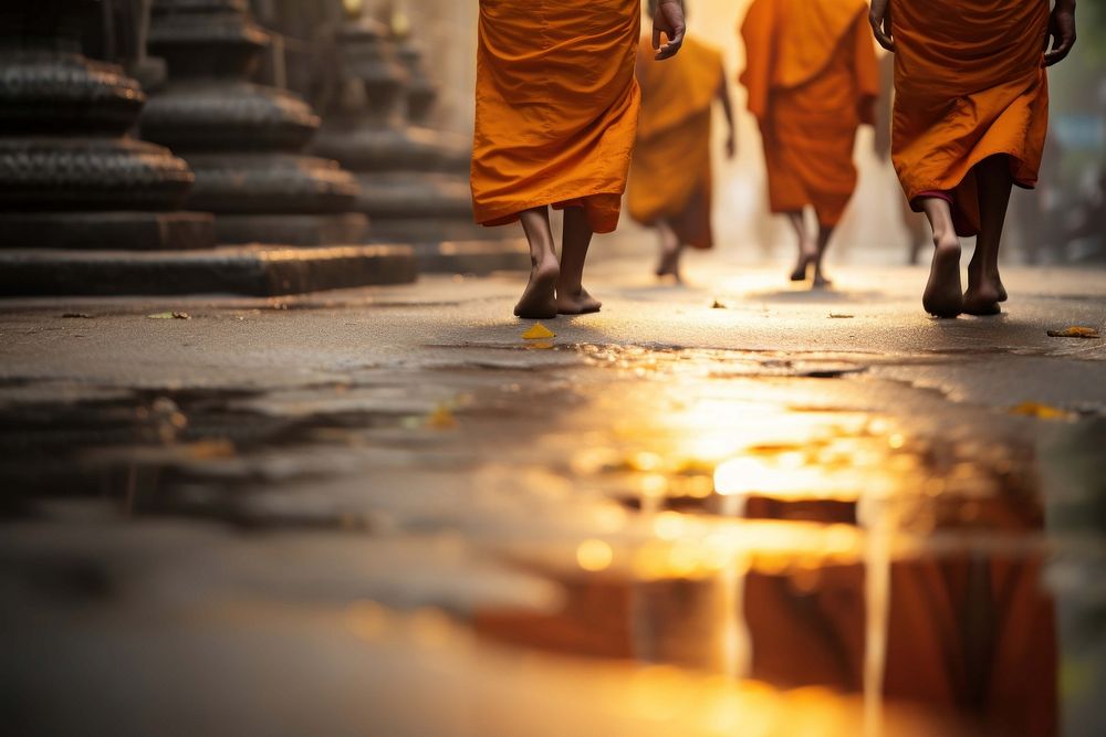 Walking monk street. AI generated Image by rawpixel.