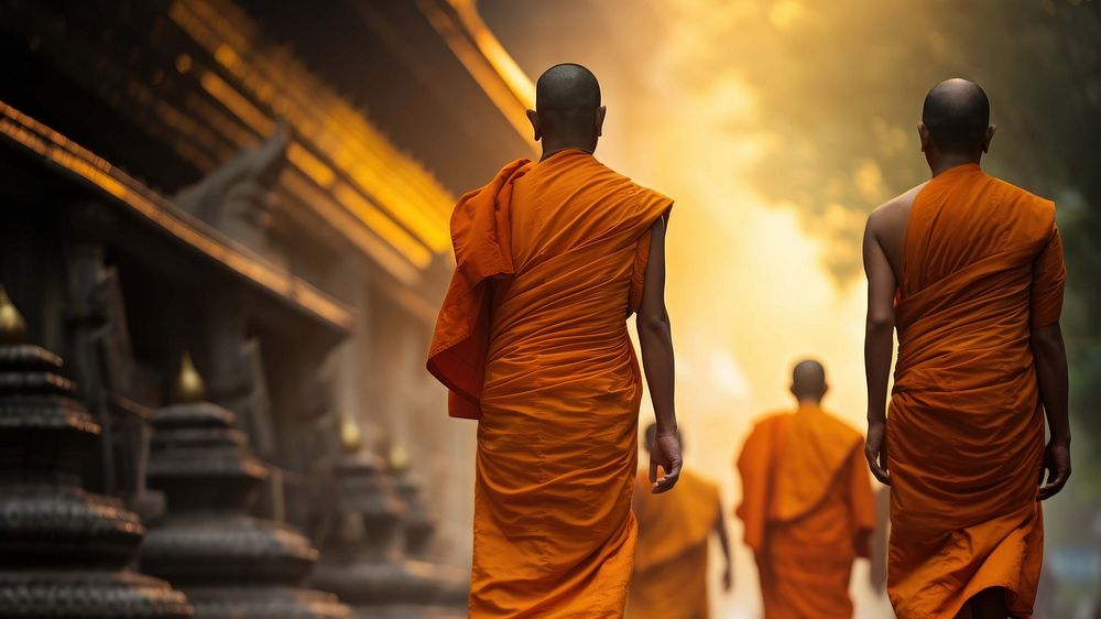 Walking monk street. AI generated Image by rawpixel.
