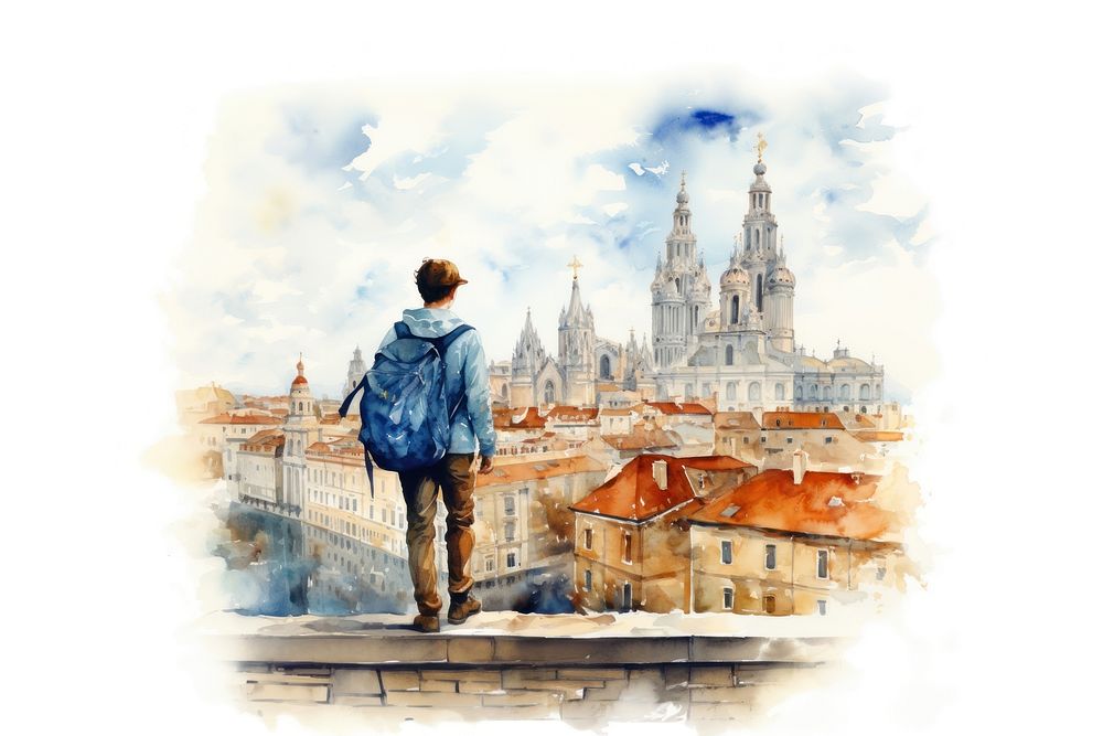 Architecture building painting tourist. AI generated Image by rawpixel.