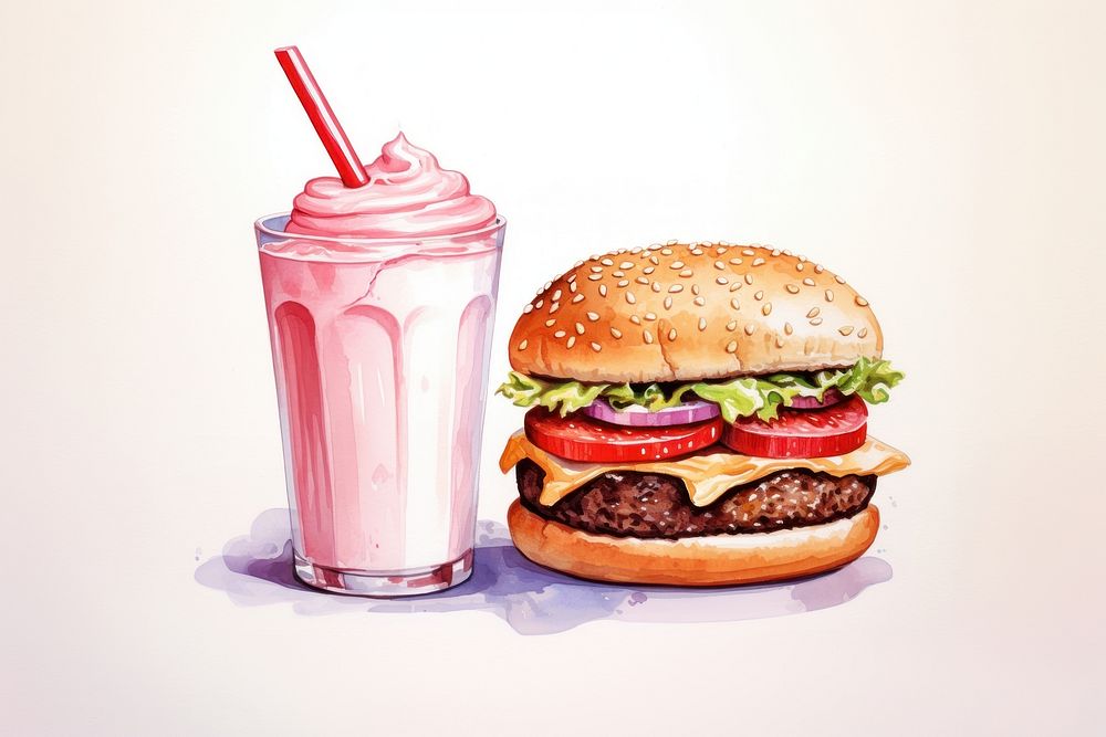 Burger milkshake food refreshment. 