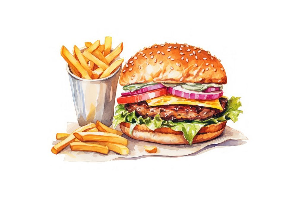 Burger plate food white background. AI generated Image by rawpixel.