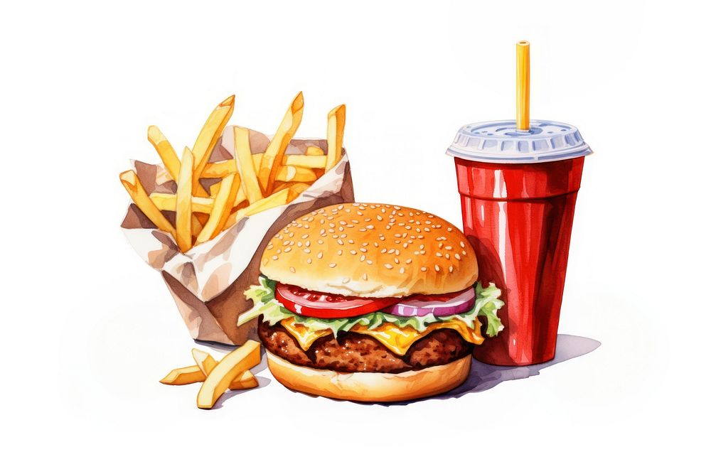 Burger food white background refreshment. AI generated Image by rawpixel.
