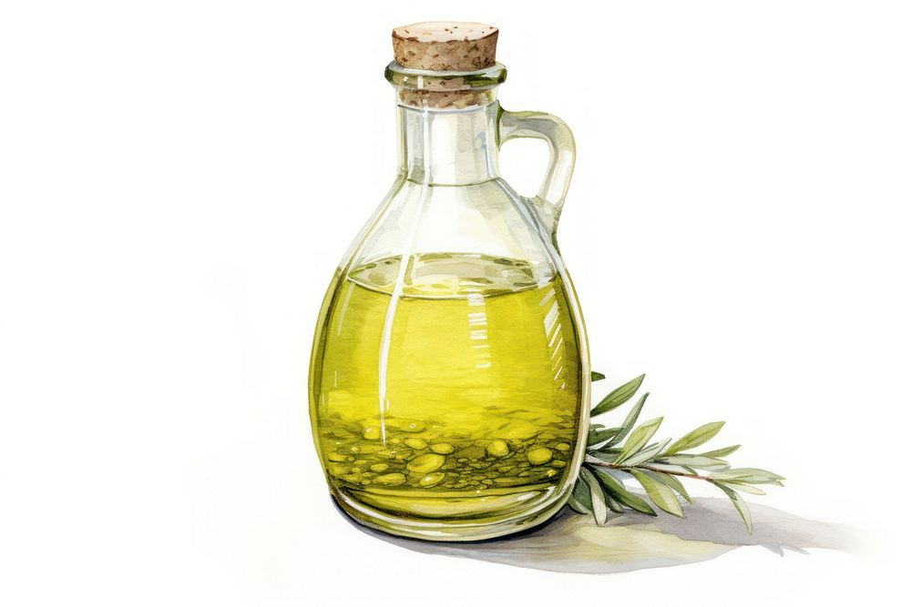 Olive oil bottle white background refreshment container. AI generated Image by rawpixel.