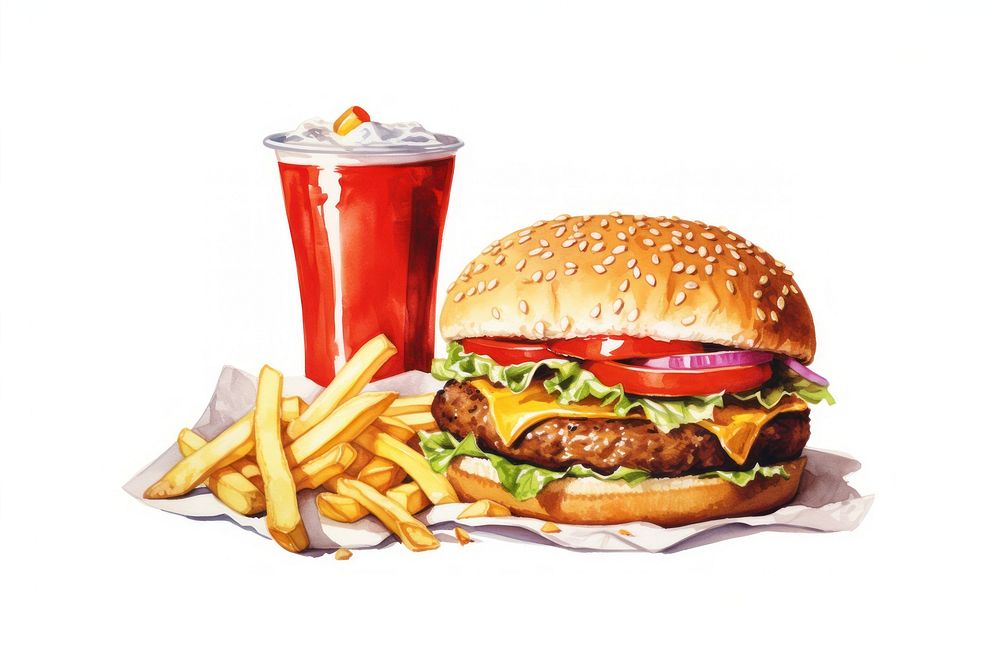 Fast food ketchup white background hamburger. AI generated Image by rawpixel.