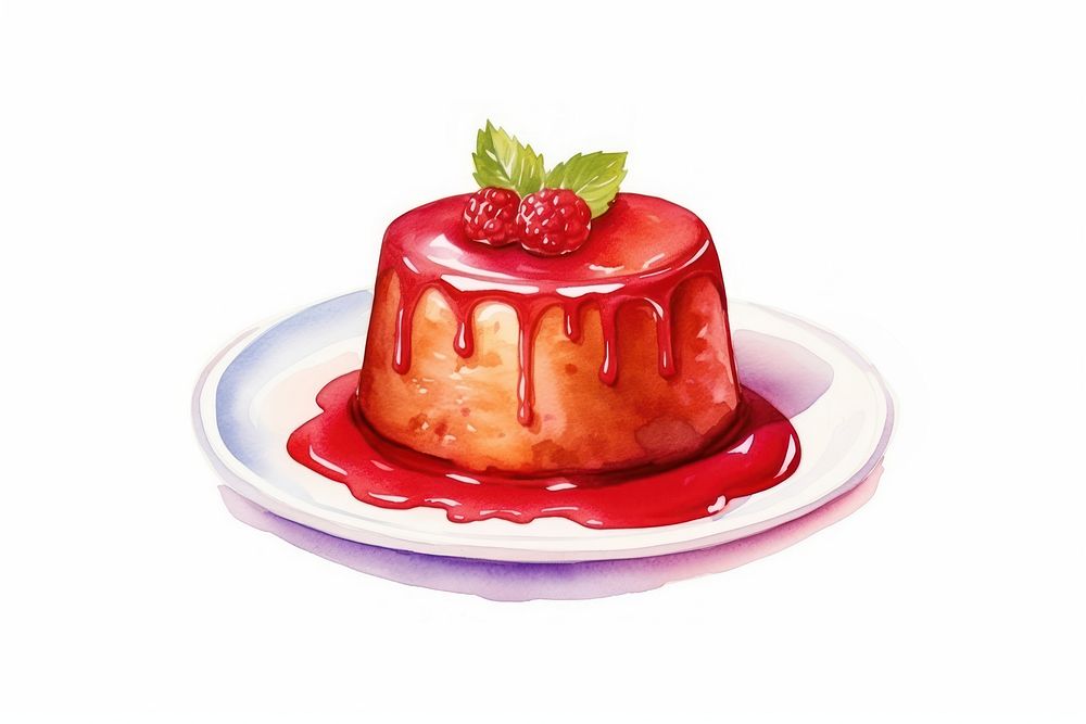 Pudding cake dessert berry fruit. AI generated Image by rawpixel.