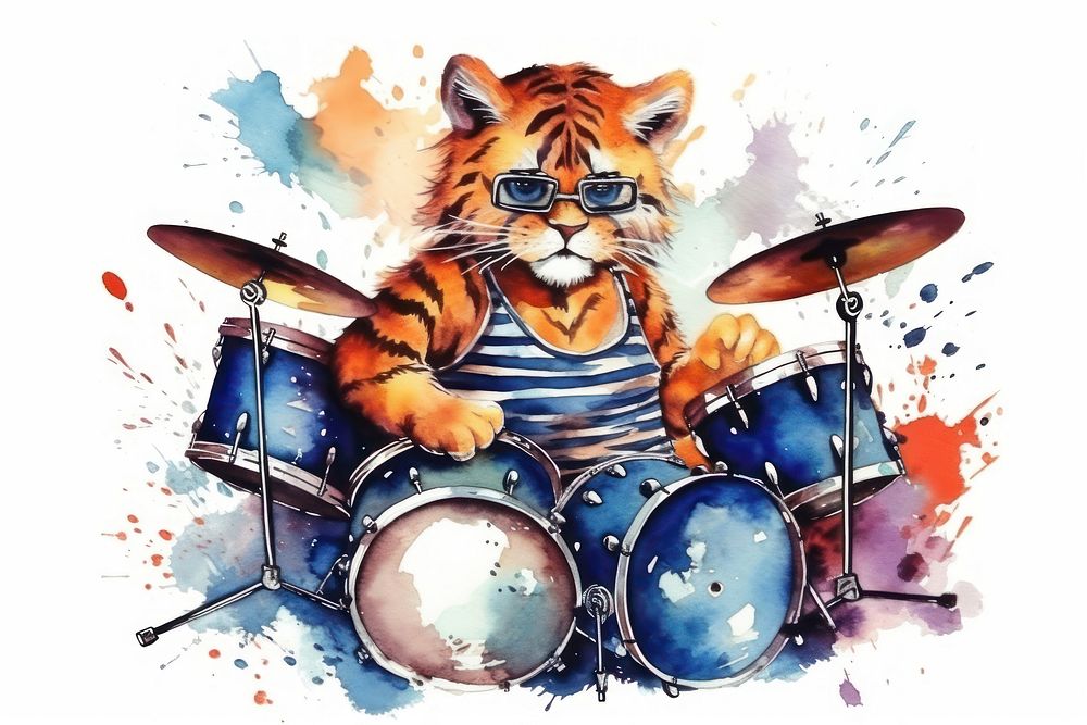 Tiger drums percussion musician. AI generated Image by rawpixel.