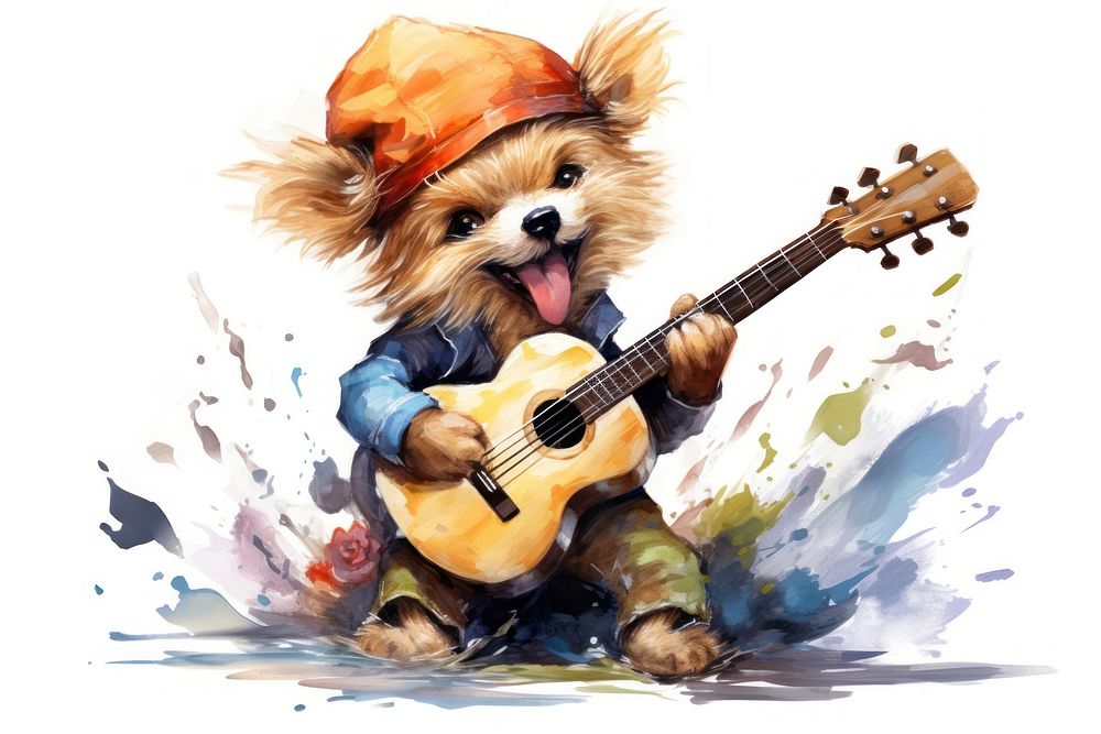 Dog playing guitar musician mammal representation. 