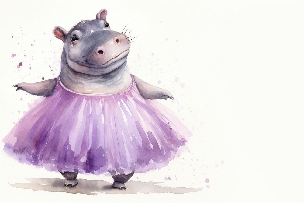 Hippo wearing ballerina dress animal mammal purple. AI generated Image by rawpixel.
