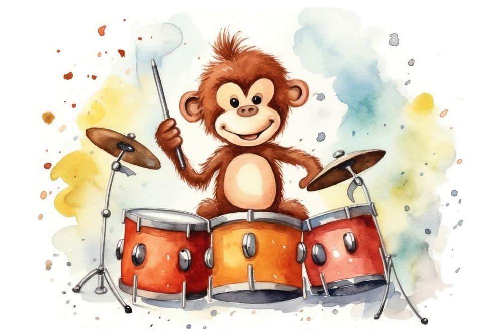 Monkey drums percussion music. AI generated Image by rawpixel.