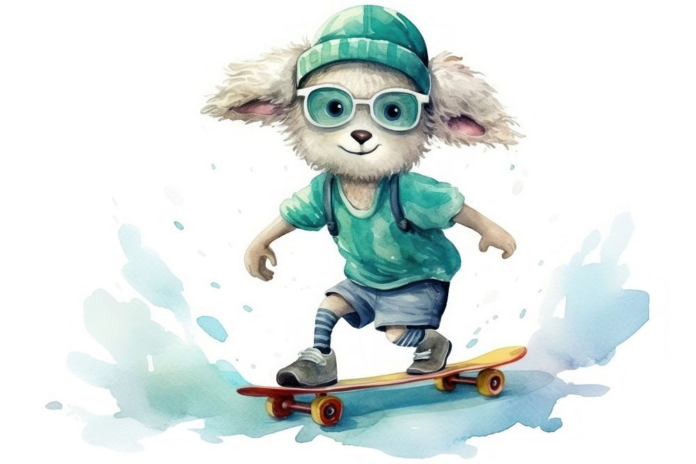 Sheep playing skateboard footwear glasses representation. 