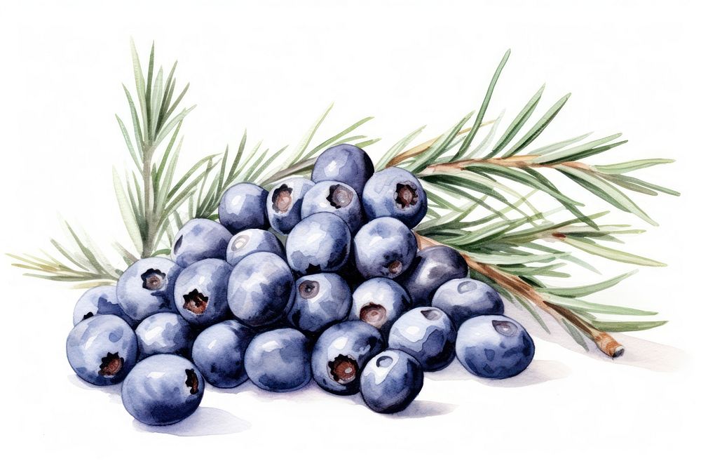 Watercolor juniper berries blueberry fruit plant. AI generated Image by rawpixel.