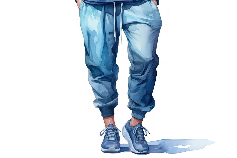 Watercolor jogger pants footwear denim jeans. AI generated Image by rawpixel.