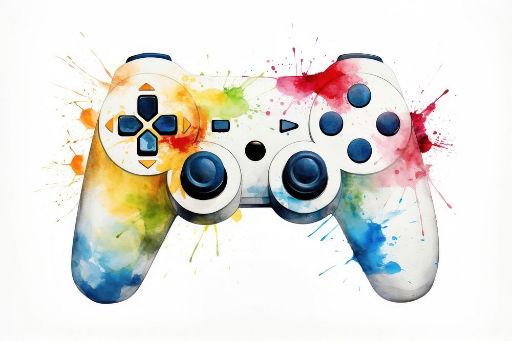 Watercolor joystick white background electronics technology. AI generated Image by rawpixel.