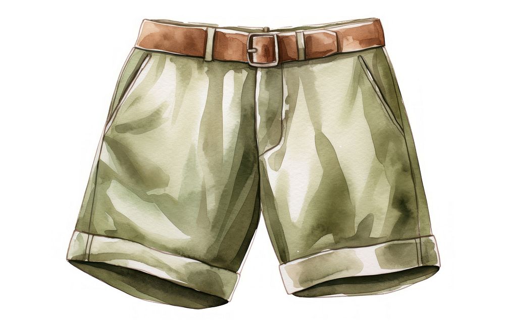 Watercolor khaki shorts white background accessories underpants. AI generated Image by rawpixel.